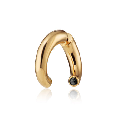 Gold Open Hoop Single Earring with Black Stones