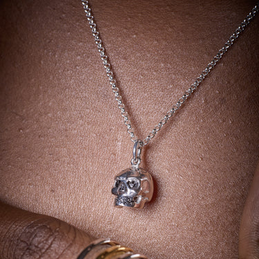 Silver Skull Charm Necklace | Dia de Los Muertos Mexican Style Skull Charm 