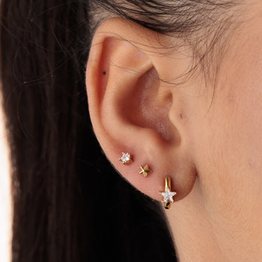 Gold Sparkling Star Earring Stacking set in one curated ear