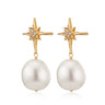 Pearl Drop Star Stud Earrings in Gold