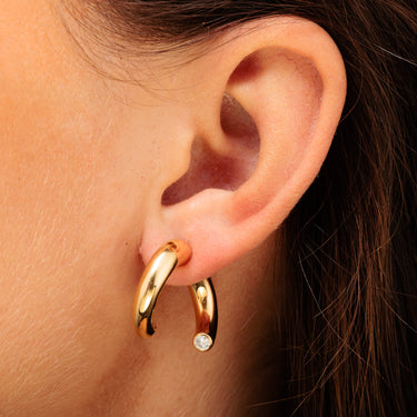 Gold Split Chunky Hoop Earring with Clear Cubic Zirconia Stones