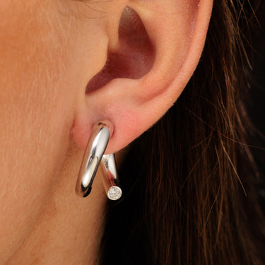 Silver Split Hoop Earring with Clear Cubic Zirconia Stones