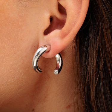 Silver Split Chunky Hoop Single Earring with Clear Cubic Zirconia Stones