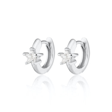 Sparkling Star Silver Huggie Earrings 