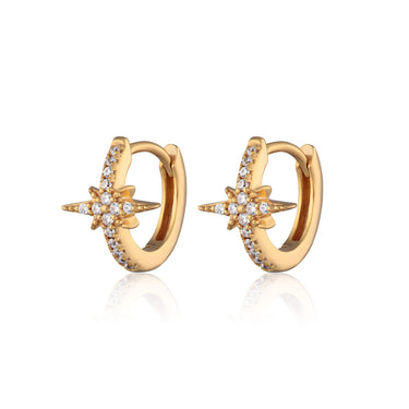 Starburst Gold Huggie Earrings with Clear Stones