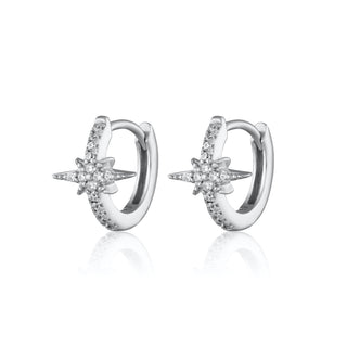Starburst Silver Huggie Earrings with Clear Stones