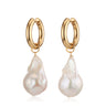 Gold Statement Pearl Charm Hoop Earrings