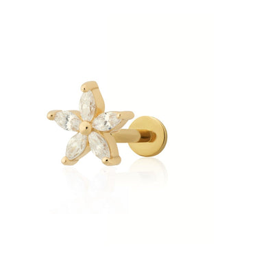Gold Sparkling Teeny Flower Flat Back Labret Single Earring 