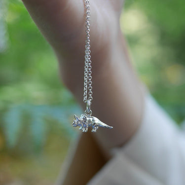 Silver Triceratops Dinosaur Charm on Chain