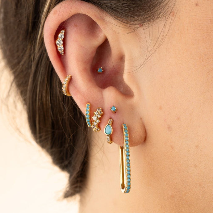 Turquoise & Clear Stone Huggie Earrings, Hoops & Studs in Curated Ear Stack