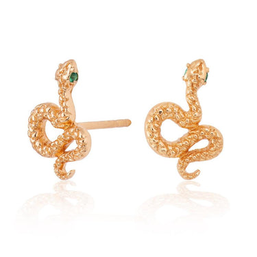 Snake Stud Earrings with Green Eyes Gold Plated Earrings by Scream Pretty