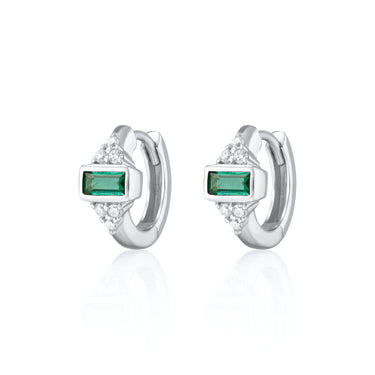 Audrey Huggie Earrings with Green Stones | Mini Hoop Earrings for Women | Scream Pretty