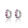 Silver Huggie Hoop Earrings with Ruby Pink Stones