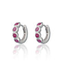 Bezel Huggie Earrings with Ruby Pink Stones Sterling Silver Earrings by Scream Pretty
