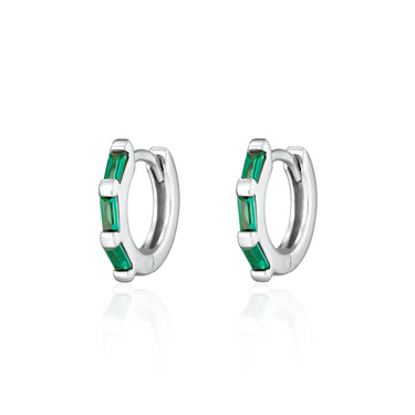 Baguette Huggie Earrings with Green Stones | Small Hoop Earrings for Women | Scream Pretty