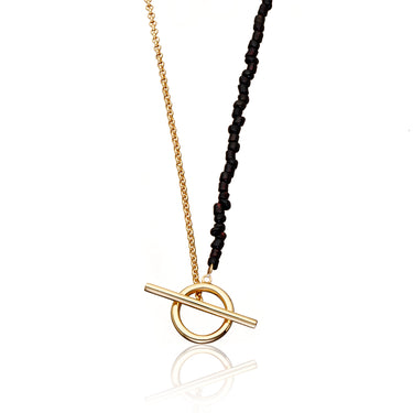 Black Bead and Chain T-Bar Necklace by Scream Pretty
