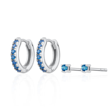 Blue Stone Huggie and Teeny Stud Earring Set | Stacking Set for 4 Holes | Scream Pretty