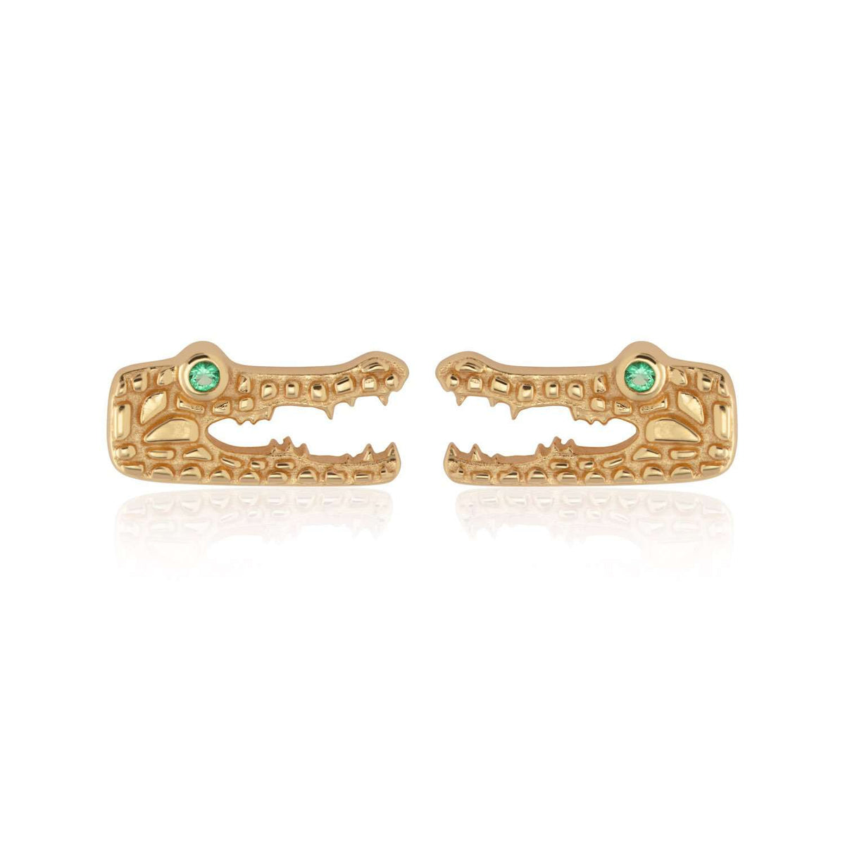 Gold Crocodile Stud Earrings Eyes