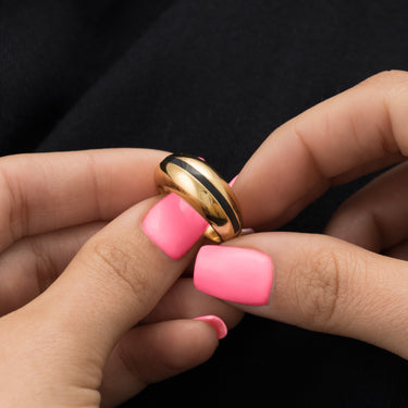 Candy Stripe Dome Ring in Black | Silver & Gold Dome Ring for Women by Scream Pretty