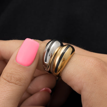 Candy Stripe Dome Ring in Black | Silver & Gold Dome Ring for Women by Scream Pretty
