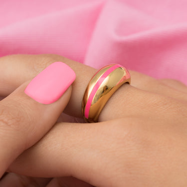 Candy Stripe Dome Ring in Neon Pink | Silver & Gold Dome Ring for Women by Scream Pretty