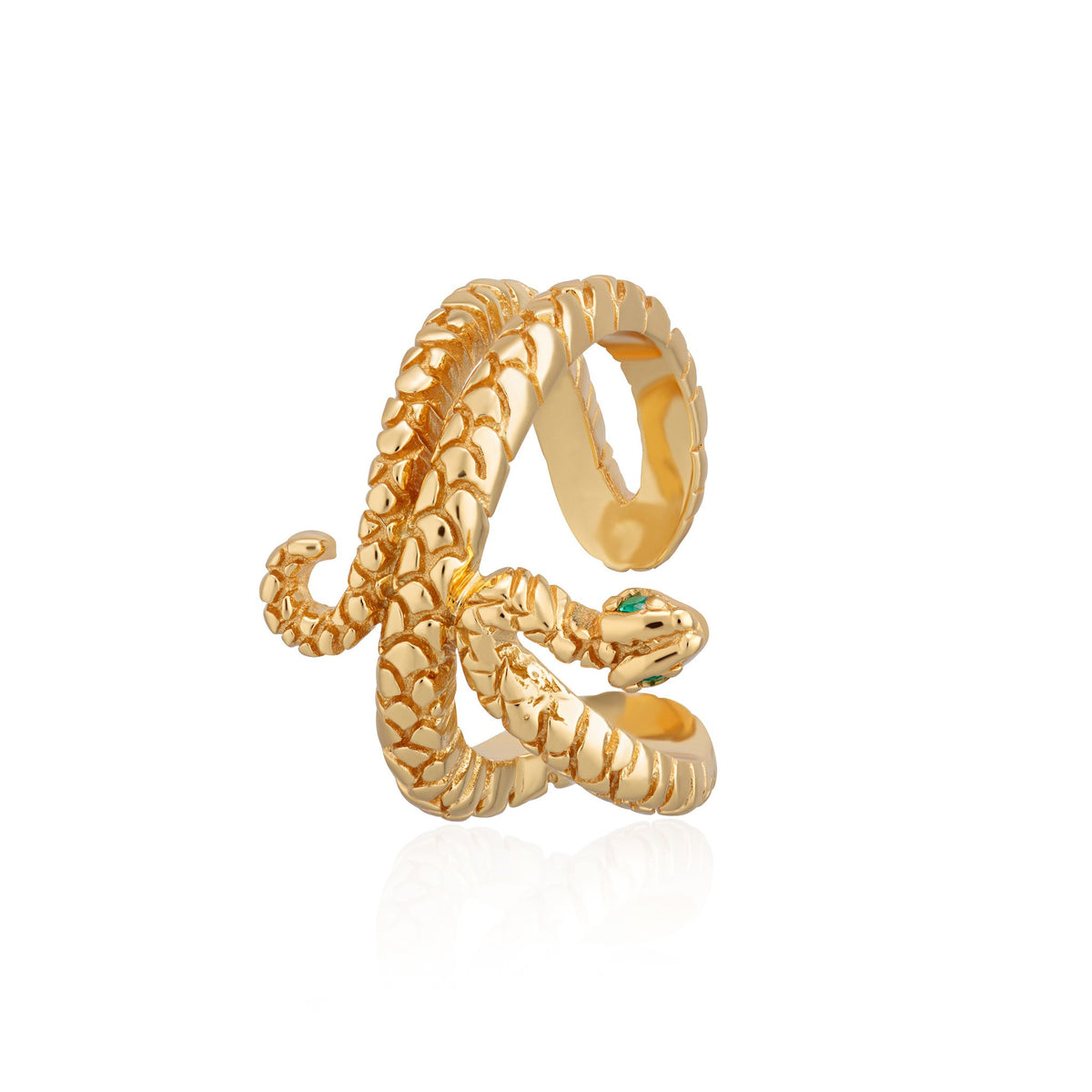 Gold Snake Small Single Ear Cuff with Green Eyes