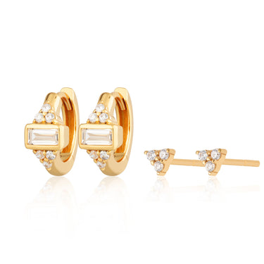 Audrey Huggie and Trinity Stud Set of Earrings Gold Plated Earring Set by Scream Pretty