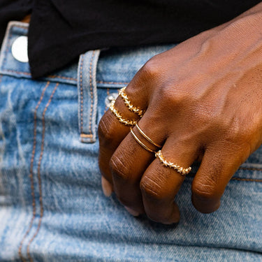 Woman Wearing Double Band Adjustable Ring | Twin Band Gold Ring