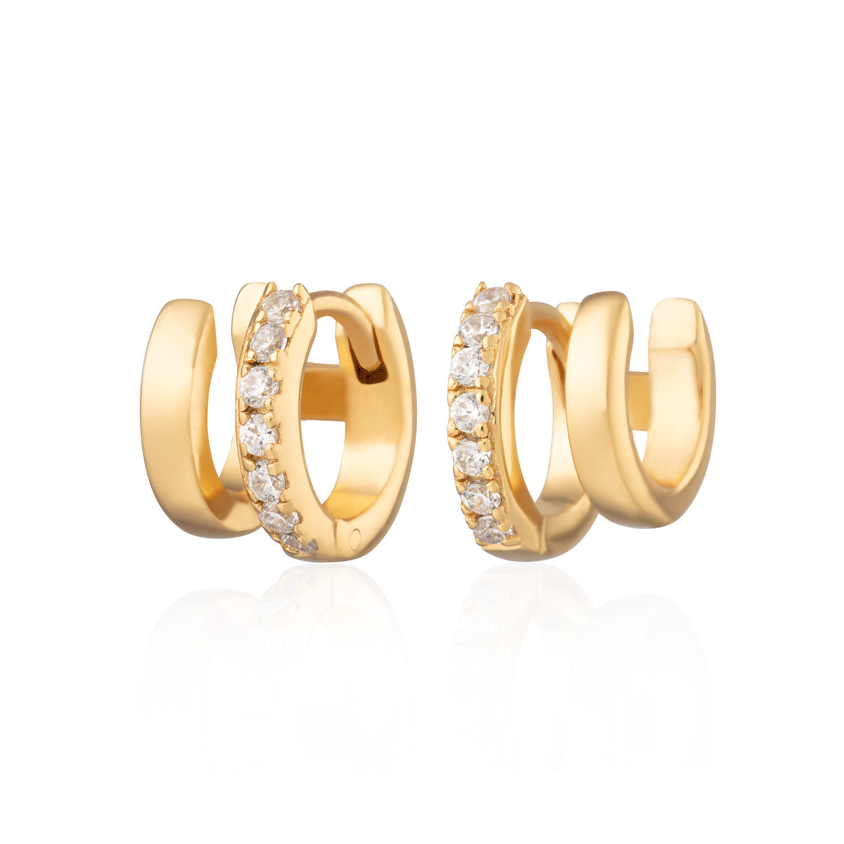 Illusion Double Huggie Earrings Clear Stones