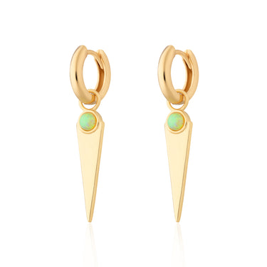 Green Opal Spike Charm Hoop Earrings | Opal Drop Hoop Earrings | Scream Pretty