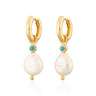Pearl and Turquoise Charm Hoops  Earrings | Pearl Drop Hoop Earrings | Scream Pretty
