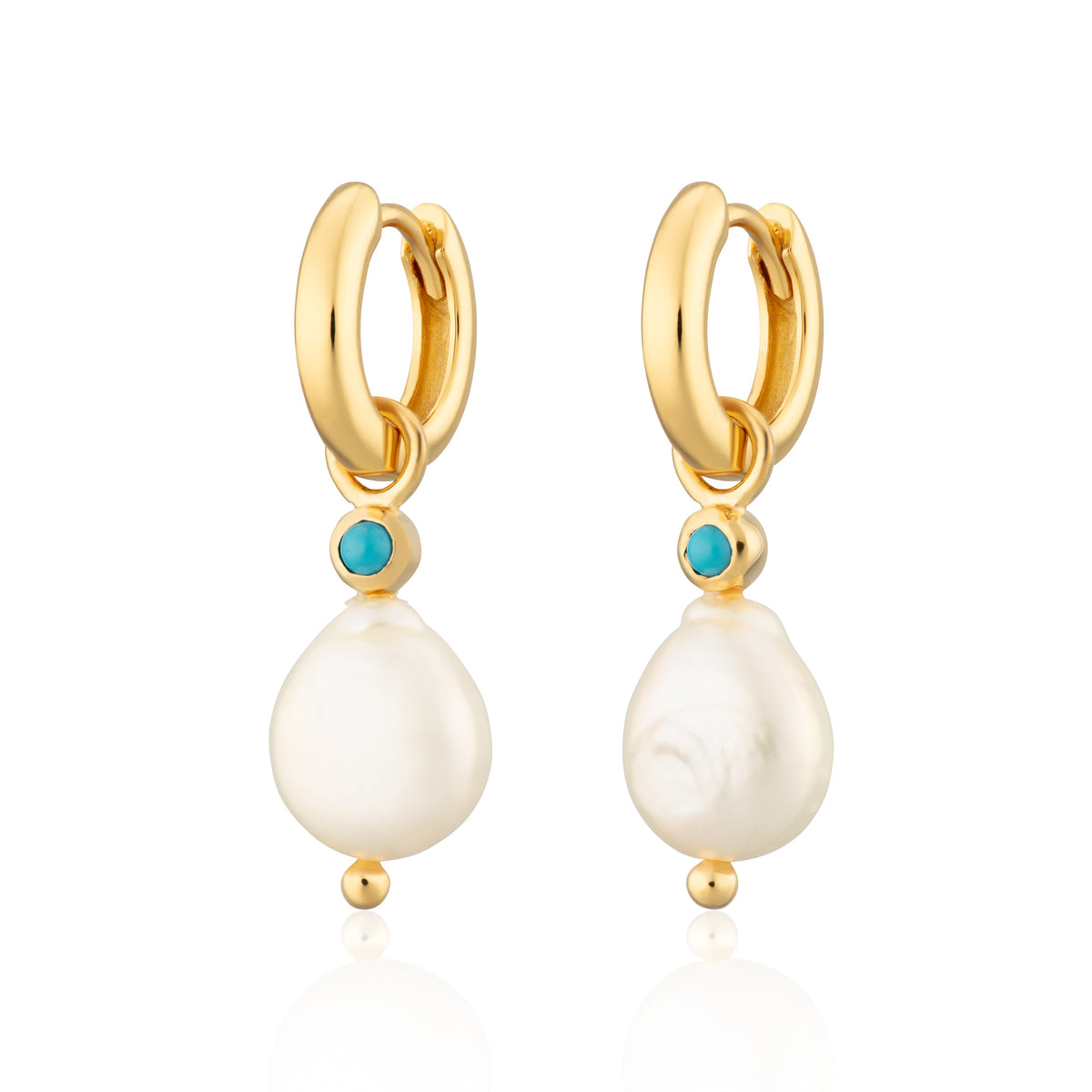 Gold Pearl Charm Hoop Earrings