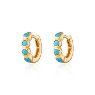 Bezel Huggie Earrings with Turquoise Stones Gold Plated Earrings by Scream Pretty