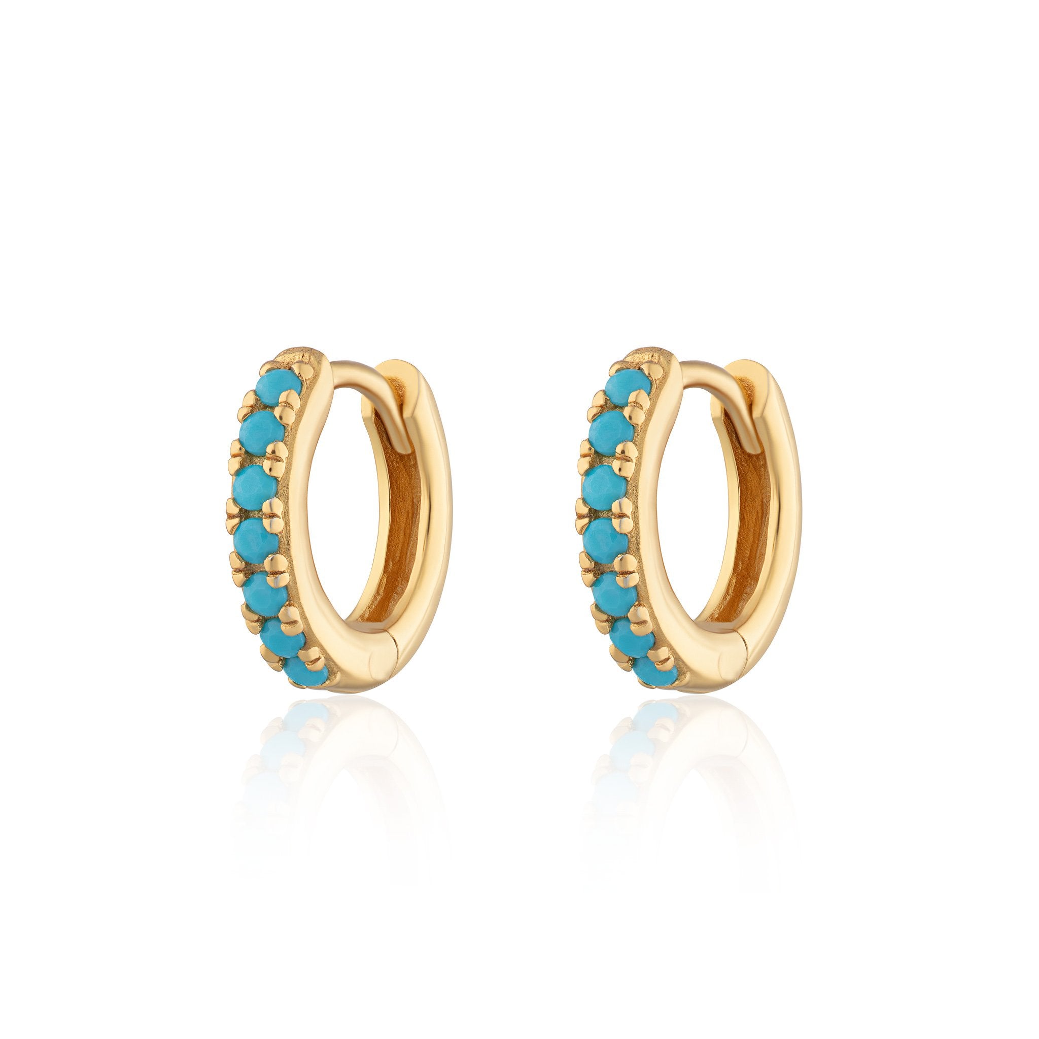 Huggie Earrings With Turquoise Stones Gold Plated earrings by Scream Pretty
