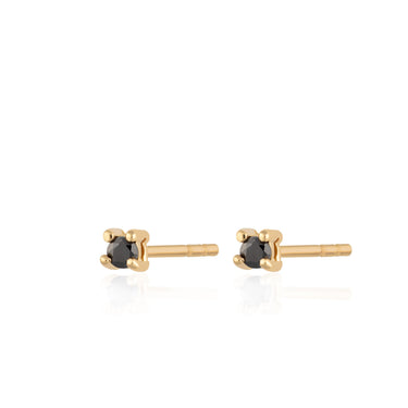 Gold Classic Cubic Zirconia Stud Earrings with Black Stones