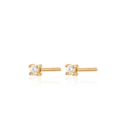 Gold Classic Cubic Zirconia Stud Earrings with Clear Stones