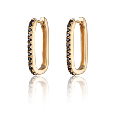 Oval Hoop Earrings with Black Stones Gold Plated earrings by Scream Pretty