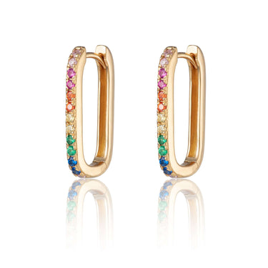 Oval Hoop Earrings with Rainbow Stones | Silver & Gold Hoop Earrings | Scream Pretty