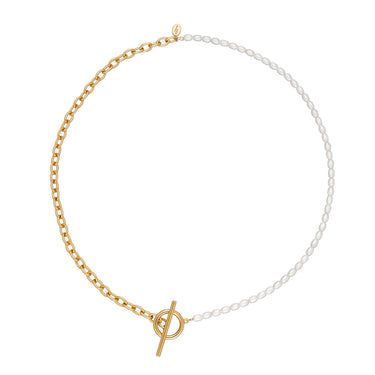 Hannah Martin Pearl and Chain T-Bar Necklace Gold Plated Necklace by Scream Pretty