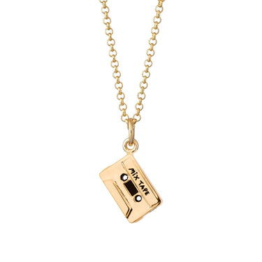 Mix Tape Necklace | Stereo Cassette Tape Pendant Necklace in Silver & Gold 