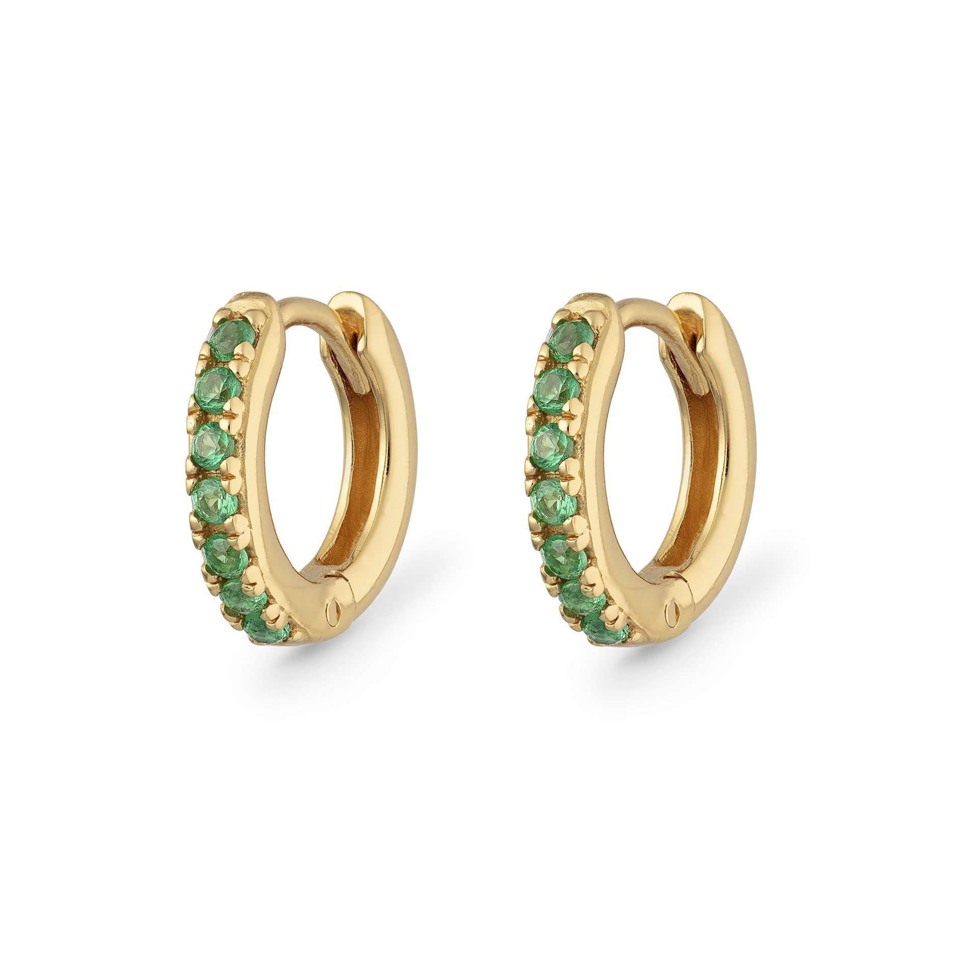 Huggie Earrings with Green Stones Gold Plated earrings by Scream Pretty
