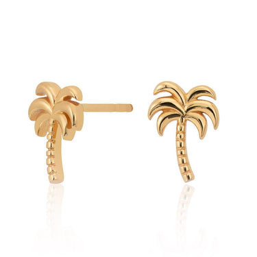Gold Palm Tree Stud Earrings | Tropical Palm Tree Design