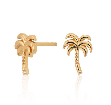 Gold Palm Tree Stud Earrings | Tropical Palm Tree Design
