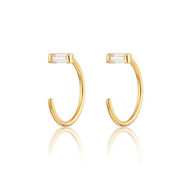 Reverse Baguette Open Huggie Earrings |Silver & Gold Small Hoop Earrings by Scream Pretty 