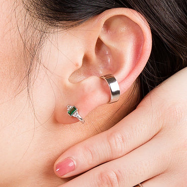 Audrey Huggie Earrings with Green Stones | Mini Hoop Earrings for Women | Scream Pretty