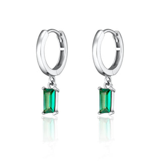 Green Baguette Charm Hoop Earrings | Emerald Green Drop Hoop Earrings | Scream Pretty