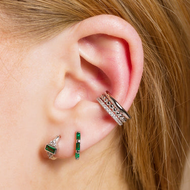 Baguette Huggie Earrings with Green Stones | Small Hoop Earrings for Women | Scream Pretty