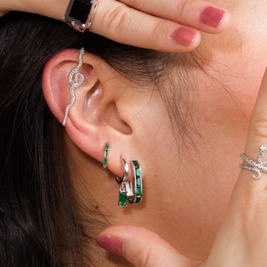 Oval Baguette Hoop Earrings with Green Stones by Scream Pretty