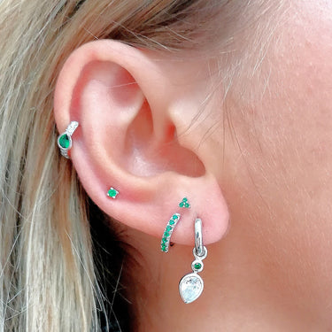 Green Stone Huggie and Tiny Stud Earring Set | Stacking Set for 4 Holes | Scream Pretty