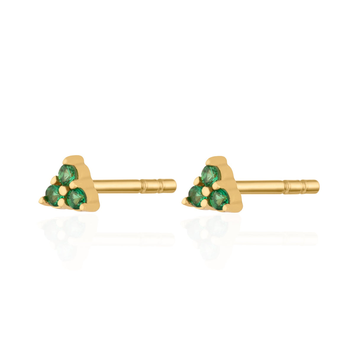 Gold Emerald Green Trinity Stud Earrings